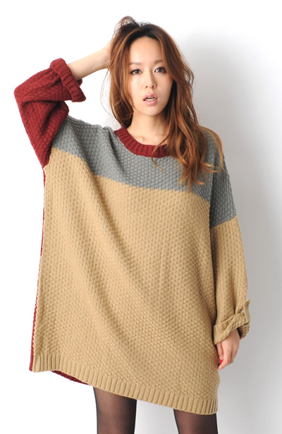 配色ニットワンピース